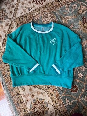 Lou & Grey Teal Sweatshirt with White Collar Trim